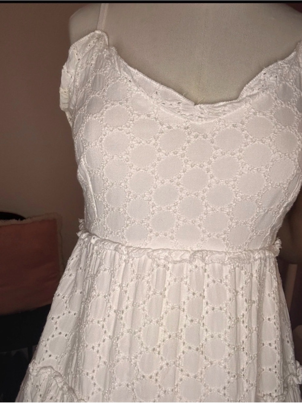 White Eyelet Spaghetti Strap Midi Dress - Picture 4 of 5